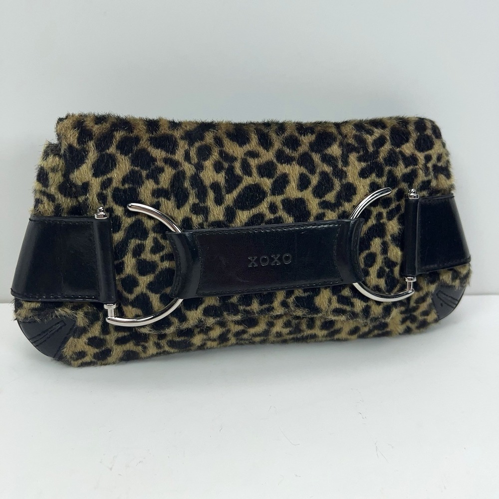 XOXO Clutch Faux Animal Fur Envelope Tuck Close Silver Accents Handbag Retro Y2K